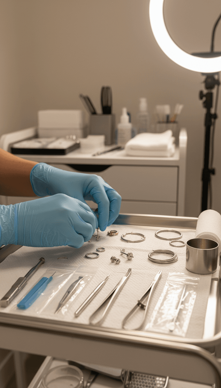 Licensed piercer preparing sterile equipment for a piercing appointment