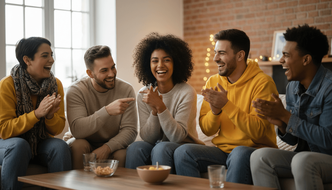 Friends celebrating together at a private gathering, admiring a fresh piercing