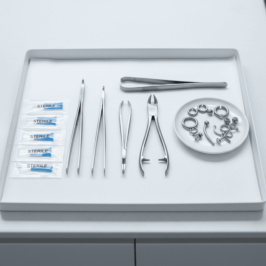 Sterile professional piercing equipment and jewelry selection