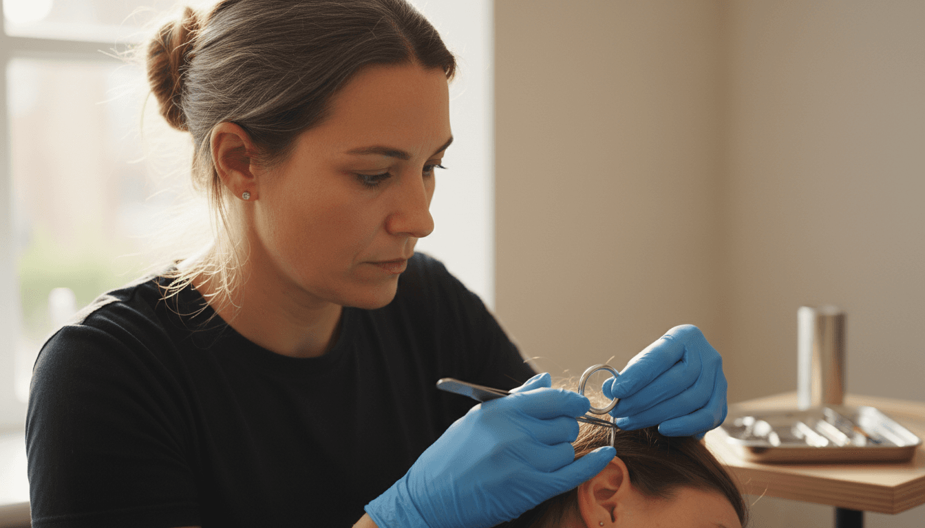 Christina performing a precision piercing with focused expertise